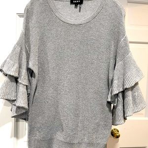 Silver metallic flutter sleeve top